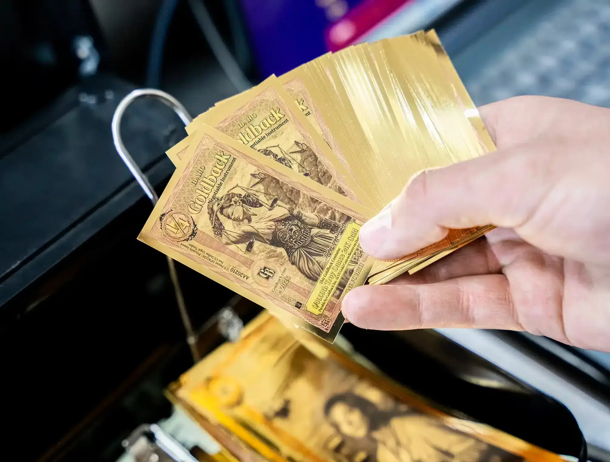 Lifestyle image of Idaho Goldbacks used for the pricing guide